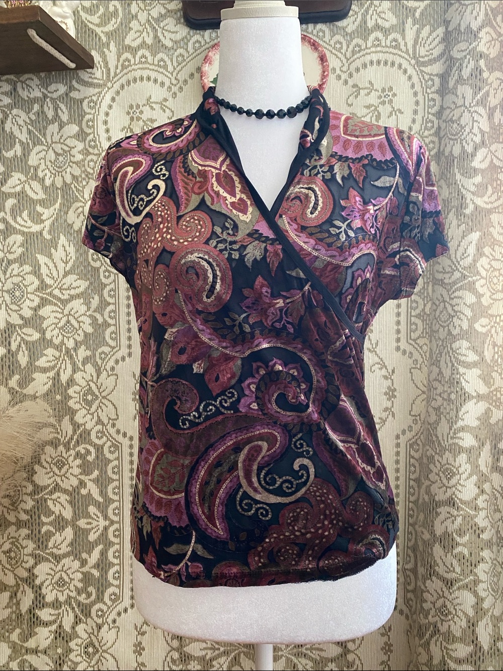 Whimsigoth Paisley Sheer Wrap-Style Top